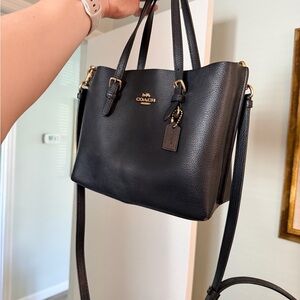 COACH Mollie Tote Shoulder Bag Black True Red Outlet Leather with Gold Accents